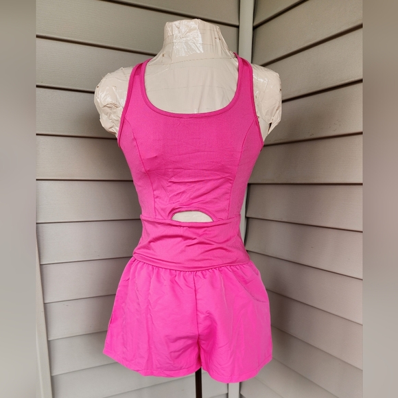 NEW Pink One Piece Racerback Workout Shorts Romper - Picture 2 of 5